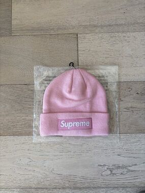 Supreme Pink Cuffed Beanie with Logo Patch